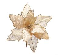 Sisinkal 30cm Christmas Poinsettia Glitter Flower Hanging Decoration for Tree Party Home Holiday Ornament Artificial Plant Festive Decor(Gold)