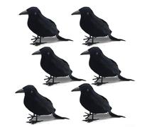 Sisinkal 6PCS Black Raven Movie Prop Fake Crow Halloween Hunting Decor Birds Realistic Feather Plastic Body Garden Outdoor Decoration Spooky Party Supplies Haunted House Accessories