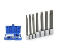 SiSinkal 7PCS 3/8 Inch Drive Extra Long Metric Socket Set, M5-M10 Chrome Vanadium Steel Bit Sockets for Narrow Spaces, European Car Suspension Repair with Storage Case