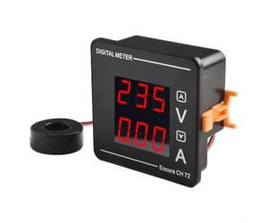 SiSinkal AC Digital Voltage and Current Meter Dual Display 50-500V 1-120A High Precision with 15mm Aperture Transformer for Pure Sine Wave Power Supply Monitoring 72x72mm Panel Mount Black