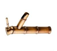 SiSinkal Antique Brass Vessel Faucet | Rustic Wood Look Tap, Single Hole Basin Mixer, Tall Bathroom Sink Spout, Solid Brass Hot Cold Valve, Vintage