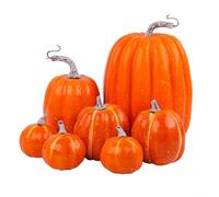 Sisinkal Artificial Pumpkin Decorations Set Foam Harvest Autumn Home Decor Collection White Orange Gold Green Blue Fall Table Centerpiece Indoor Outdoor Display (orange)