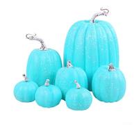 Sisinkal Artificial Pumpkin Decorations Set Foam Harvest Autumn Home Decor Collection White Orange Gold Green Blue Fall Table Centerpiece Indoor Outdoor Display (Blue)
