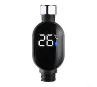 SiSinkal Digital Shower Thermometer with Temperature Display for Bathroom Faucet, Waterproof Stainless Steel 304, 0-99°C Range, Color-Coded LED Indicator, 106 * 45mm(lower exit)