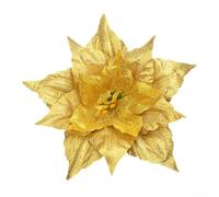 Sisinkal Glitter Christmas, Poinsettia Hanging - Flowers Xmas Tree Decoration Festive Holiday Ornament Party Decor Artificial Plant Floral Arrangement (Gold)