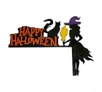 Sisinkal Halloween Door Corner Wooden Decoration Witch Pumpkin Black Cat Silhouette Wall Hanging Ornament Outdoor Garden Decor Spooky Festive Party Accessories(The Witch)