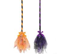 Sisinkal Halloween Witch Broom Mesh DIY Detachable Cosplay Props Party Dance Decoration 90cm Lightweight Spider Web Design for Halloween Festivities Adults Kids(spider web)