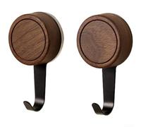 SiSinkal No Drill Walnut Wood Suction Cup Hook Strong Adhesion Wall Hanger for Bathroom Bedroom Closet Smooth Up to 5kg Load Reusable Stainless Steel Core Brown Color(2)