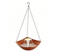 SiSinkal Solar Powered Hanging Bird Bath and Feeder with Fountain, ABS Plastic Wood Finish Garden Decor for Outside, 54x20cm(Light Brown P)