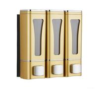 SiSinkal Wall Mounted Shampoo Dispenser, ABS Material | 3 Chamber Soap Dispenser, No Drill Shower Organizer, Liquid Soap Dispenser Pump, Bathroom Wall Storage Unit(Golden)