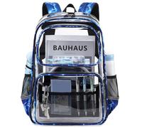 Sisipoet Clear Backpack for Girls Boys Heavy Duty Clear Bookbag, See Through Backpack for School, Stadium Events and Concert, Blue/Lightning, 16 inches, Modern, Industrial
