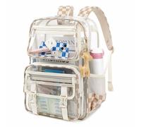 Sisipoet Clear Backpack for School, PVC Clear Bookbag Heavy Duty Transparent Backpack for Stadium Events See Through Bag, Khaki Plain, 16.1"H x 5.71"W x 11.81"L, Rucksack Backpacks