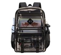 Sisipoet Clear Backpack for School, PVC Clear Bookbag Heavy Duty Transparent Backpack for Stadium Events See Through Bag, 1pc-semi Black, M, Rucksack Backpacks