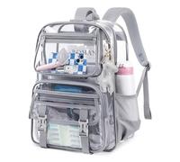 Sisipoet Clear Backpack for School, PVC Clear Bookbag Heavy Duty Transparent Backpack for Stadium Events See Through Bag, Grey, 16.1"h X 5.71"w X 11.81"l