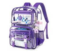 Sisipoet Clear Backpack for School, PVC Clear Bookbag Heavy Duty Transparent Backpack for Stadium Events See Through Bag, Dark Purple, 16.1"H x 5.71"W x 11.81"L, Rucksack Backpacks