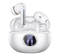 Sisism A10 Pro Wireless Earbuds Bluetooth 5.3 HiFi Stereo, 50H Playback LED Digital Display Earphones, ENC Noise Cancelling Mic, Ergonomic Sport Headphone Headset for Gym/Running/Work - White