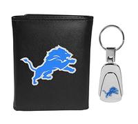 Siskiyou Sports NFL Detroit Lions Mens Tri-fold Wallet & Steel Key Chain, Black, One Size