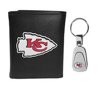 Siskiyou Sports NFL Kansas City Chiefs Mens Tri-fold Wallet & Steel Key Chain, Black, One Size