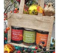 Sisley's Cornish x 3 Jar Jam Chutney Marmalade Hessian Gift Set Made in Cornwall