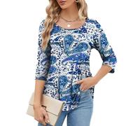SiSoeng Women's Plus Size Tops 3/4 Sleeve Shirts Round Neck Blouses Tunic Top, Color319, L