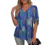 SiSoeng Women's Plus Size Tops V-Neck 3/4 Sleeves Floral Blouse Business Outfit Ladies Elegant, Peacock print, 3X