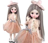 SISON BENNE 1/6 BJD Doll, about 30cm, with Brown Eyes, Full Set Adorable Dress with Hat (Clara(Hair A#))