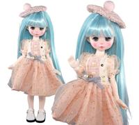 SISON BENNE 1/6 BJD Doll, about 30cm, with Brown Eyes, Full Set Adorable Dress with Hat (Clara(Hair C#))