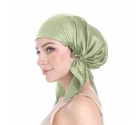 SissiLita 100% Silk Bonnet for Sleeping, Hair Bonnet with Tie Band, Large Silk Sleep Cap for Curly Hair, Silk Hair Wrap for Hair Care (Sage Green)