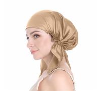 SissiLita 100% Silk Bonnet for Sleeping, Hair Bonnet with Tie Band, Large Silk Sleep Cap for Curly Hair, Silk Hair Wrap for Hair Care (Caramel)