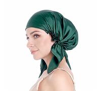 SissiLita 100% Silk Bonnet for Sleeping, Large Sleep Cap With Tie Band for Curly Hair Care, Hair Wrap (Emerald)