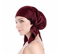 SissiLita 100% Silk Bonnet for Sleeping With Tie Band, Large Sleep Cap for Curly Hair, Wrap for Hair Care (Dark Red)