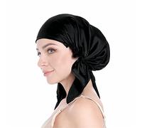 SissiLita 100% Silk Bonnet for Sleeping With Tie Band, Large Sleep Cap for Curly Hair, Wrap for Hair Care - Rich Black