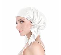 SissiLita Silk Sleeping Bonnet, Extra Large, White, Adult Women's Silk Hair Wrap for Sleeping, Protects Hair from Frizzy and Breakages