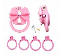 Sissy Chastity Cage Male Cock Cage - Inverted Male Lightweight Chastity Devices with 4 Penis Ring and Invisible Lock, Bow Jewelry Design Beginners Cage for Man Penis Training
