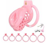 Sissy Cock Cage Imitation Yin Male Chastity Device Sex Toys Set, ABS Soft Glue Chastity Cage with 6 Cock Rings & Urine Plug, BDSM Bondage for Man Penis Exercise Breathable Penis cage (L)