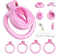 Sissy Cock Cage Male Chastity Device, Lightweight Small Male Flat Chastity Device Penis Cages Male Chastity Devices Sex Toy with 4 Sizes Cock Rings, Adult Sex Toys BDSM Bondage for Man Penis Exercise