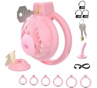 Sissy Male Chastity Cage Devices, Soft Silicone Cock Cage with 6 Plastic Cock Rings, Lightweight Penis Lock Adult Toys with Invisible Lock, Male BDSM Chastity Belt Sex Toys for Long-Term Bondage Play