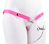 Sissy Men Flat Cage with Elastic Waist Belt, Male Flat Devices for Cross-Dressing Role Play, Metal Negative Inverted Cage - HA02 (Pink)