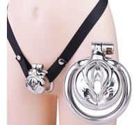 Sissy Men Metal Chastity Devices with Elastic Waist Strap, Male Flat Chastity Cage for Sissy & Gay - HA07 (Black, 45mm Ring)