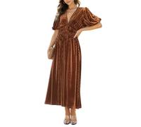 Sissyaki Women's Velvet Dress Formal Dresses for Wedding Guest 2025 Fall Winter Dress, 02#caramel, L