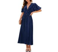 Sissyaki Women's Velvet Formal Dresses for Wedding Guest 2025 Fall Winter Dress, 02#navy Blue, XL