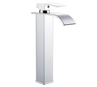 Sistaby Basin Mixer Taps Tall Bathroom Sink Tap Mixers Waterfall Countertop High Square Cloakroom Faucet Monobloc Chrome Stainless Steel with G1/2’’ Hoses Mono 1 Hole