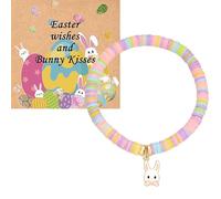 Sistble Easter Gifts for Teens, Easter Basket Stuffers Bunny Bracelet Colorful Beaded Bracelets for Women Bunny Eggs Fillers Bulk Essentials Gift Jewelry, Normal Size, Stainless Steel, no gemstone