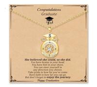 Sistble Graduation Gifts for Her, Gold Compass Necklace Class of 2025 Gifts A-Z Initial Graduation Necklace College High School 8TH 5TH Grade Graduation The Adventure Begins Congratulation Gift