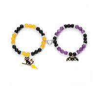 Sistble Halloween Bracelets Halloween Gifts for Women Halloween Themed 2 Pcs Beaded Matching Bracelets with Pumpkin Bat Ghost Grim Reaper Charm Accessories Halloween Party Decorations Jewelry, Normal