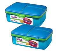 Sistema 1.5L 1.5 Litre 50.7oz Slimline Quaddie Lunchbox - Blue, Set of 2 - Phthalate & BPA Free.