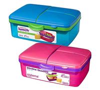 Sistema 1.5L 1.5 Litre 50.7oz Slimline Quaddie Lunchbox - Pink & Blue, Set of 2 - Phthalate & BPA Free.