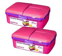 Sistema 1.5L 1.5 Litre 50.7oz Slimline Quaddie Lunchbox - Pink, Set of 2 - Phthalate & BPA Free.