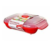 Sistema 1150 Microwave Egg Poacher | Up to 4 Eggs | Leakproof Egg Poacher Cups with Lid | BPA-Free | Red