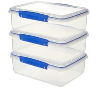 Sistema 1723 Klip It Food Storage Container Set, Large Airtight Food Boxes with Clip-Close Lids, BPA-Free, Blue Clips, 2 L, 3 Coun